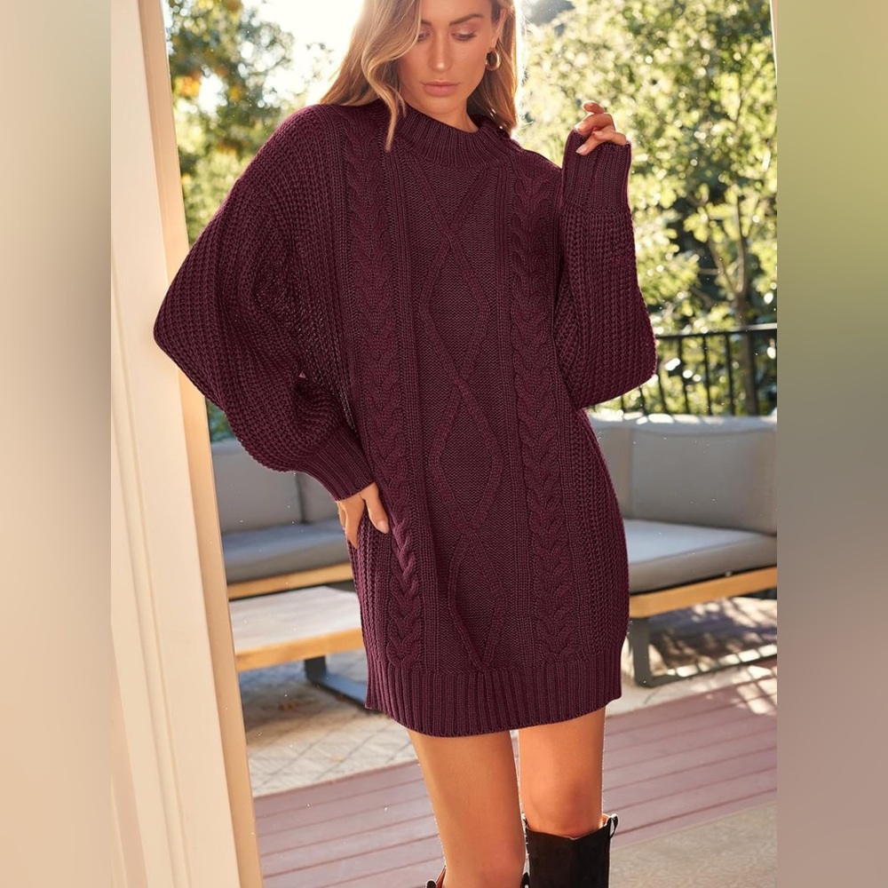 LILLUSORY Crewneck Oversized Pullover Fall Cable Knit Chunky Short Sweater Dress